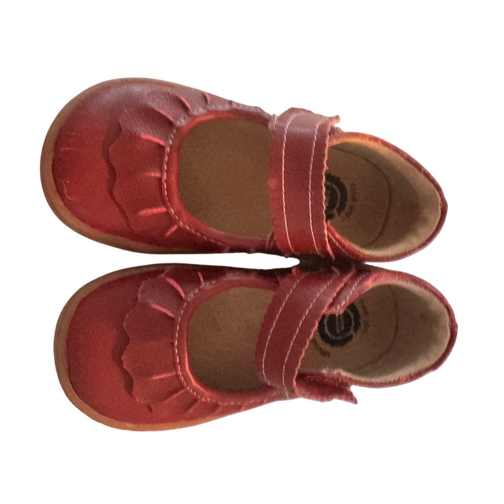 Livie & Luca Red Leather Ruffle Mary Jane Toddler Shoes Size 8 Petal Flats